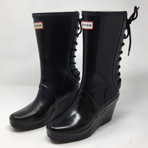 Hunter Verbier Black Wedge Laceup Rain 